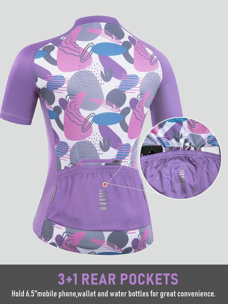 qualidyne Women's Cycling Jersey Short Sleeve with Rear Pockets Full Zipper Bike Shirts Quick Dry Biking Bicycle Jersey - Image 2